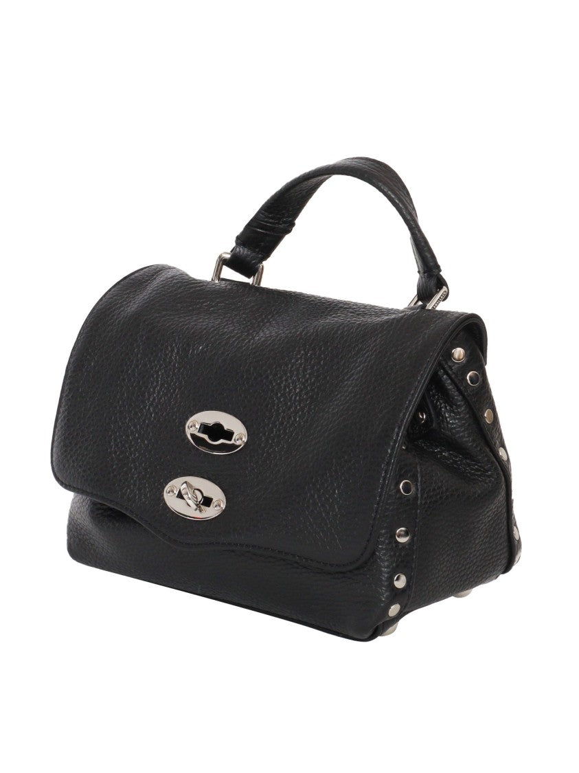Zanellato Srl Medium Black Bovine Leather Shoulder Bag With Silver Accents