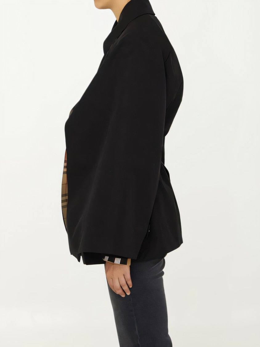 Burberry Oversized Black Coat With Check Interior