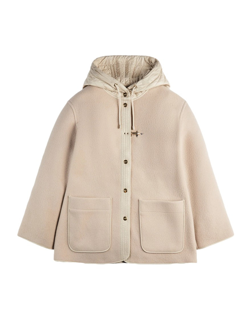 Fay Bimaterial Caban With Hood And Toggle Closure