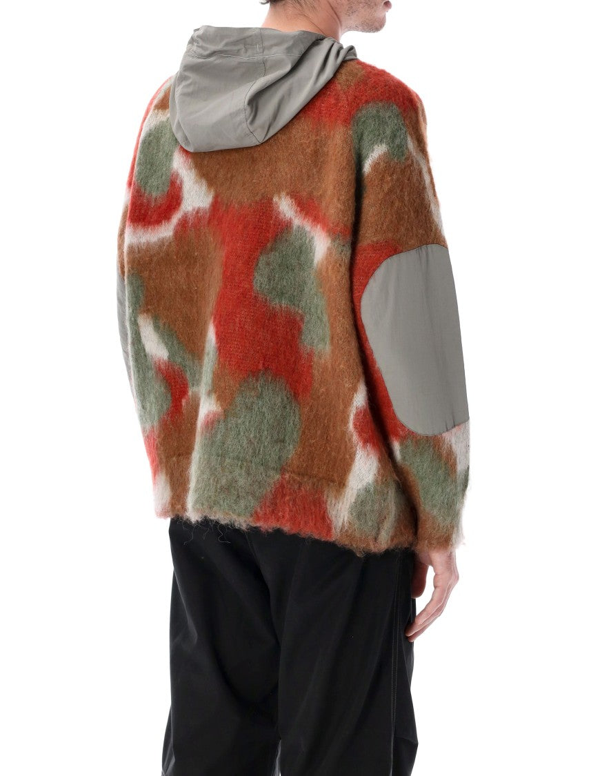 And Wander Mix Shaggy Knit Hoodie In Wool-Mohair Blend