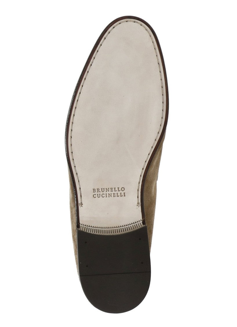 Brunello Cucinelli Beige Round Toe Suede Loafers