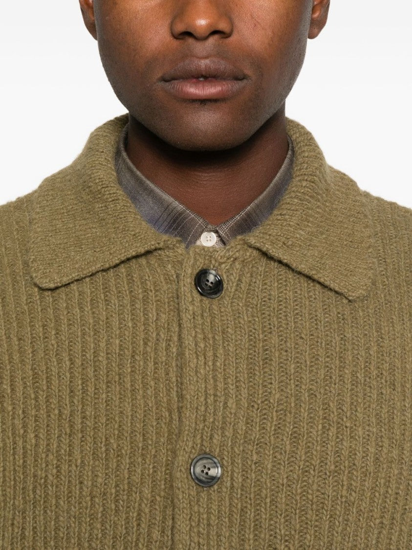 Ami Paris Brown Green Ribbed Point Collar Sweater