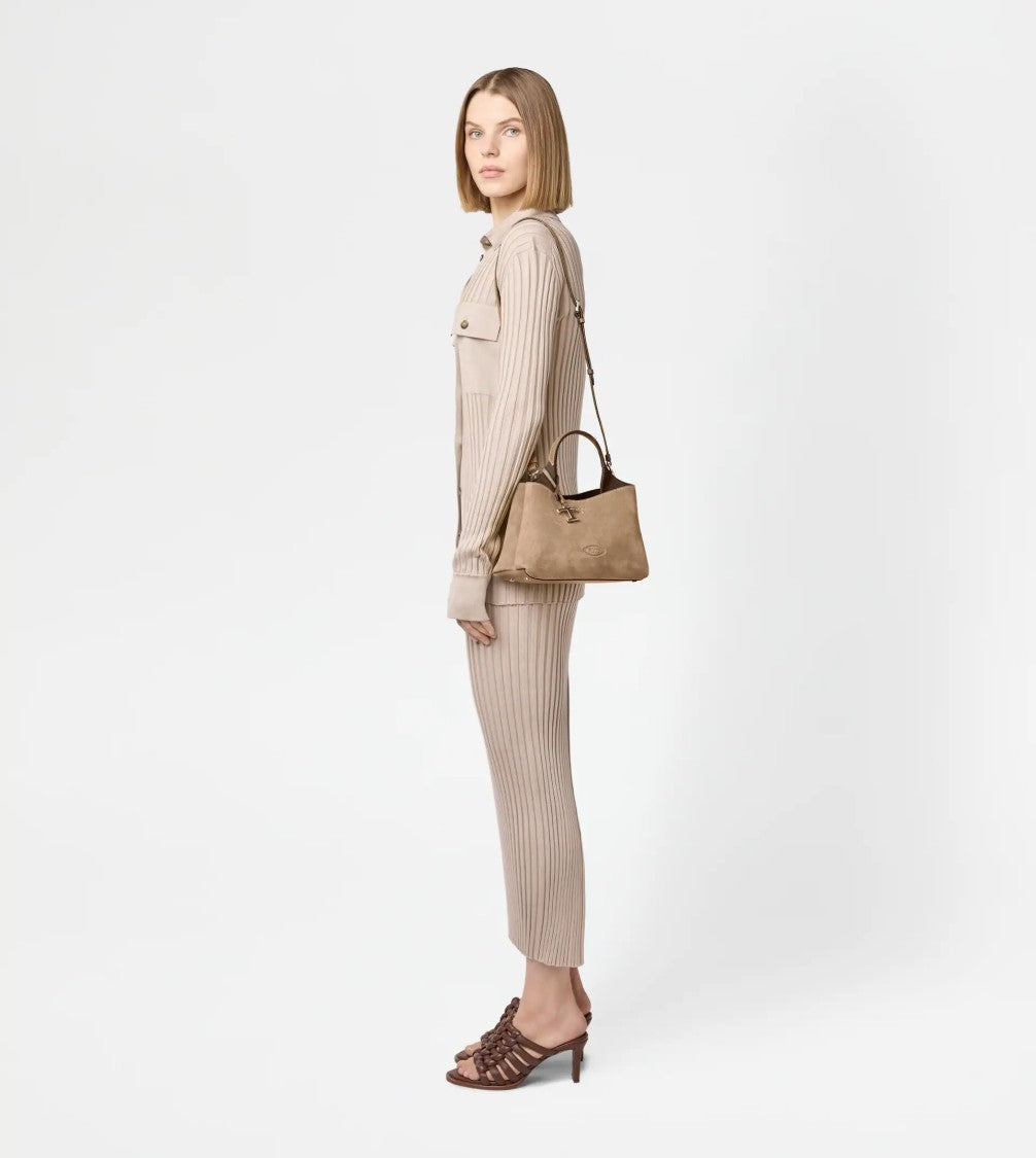 Tod's Structured Suede Shoulder Bag With Embossed Logo