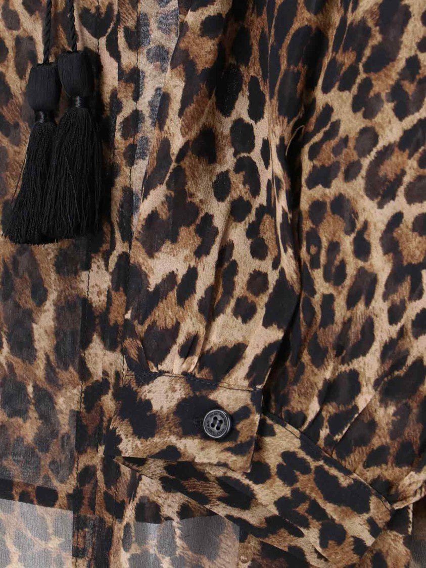 Nili Lotan Animal Print Silk Blouse With Ruffled Neckline