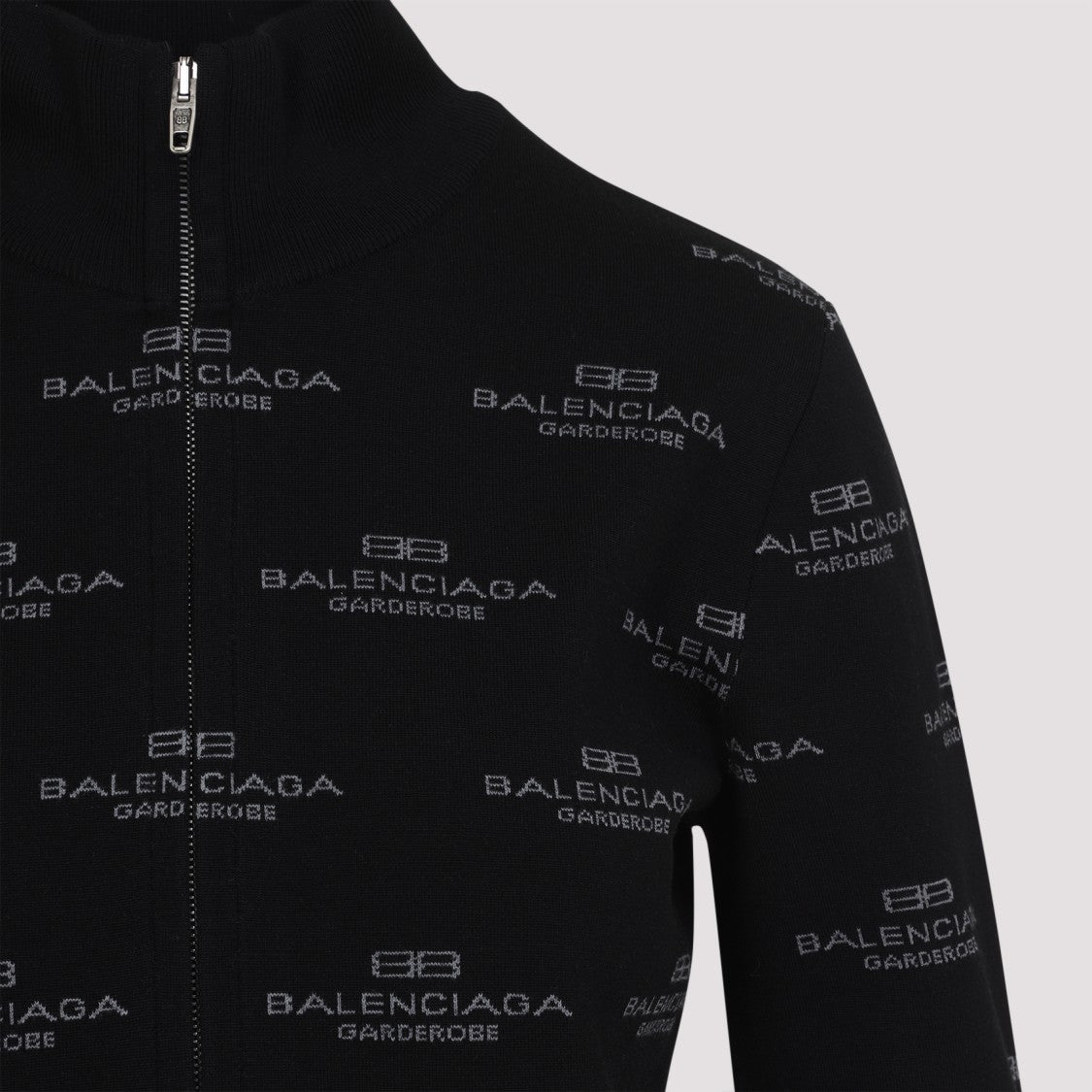 Balenciaga Black Wool All-Over Zip-Up Cardigan