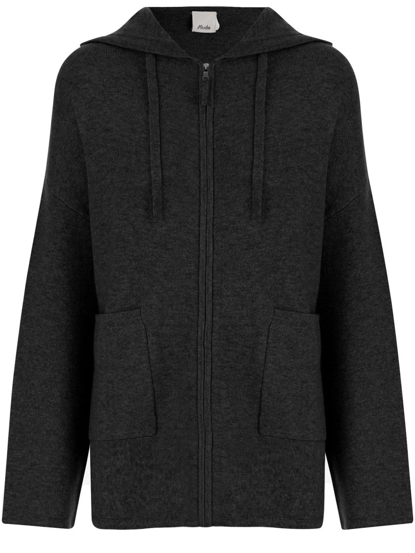 Allude Rib-Knit Wool And Cashmere Sweatshirt With Adjustable Hood