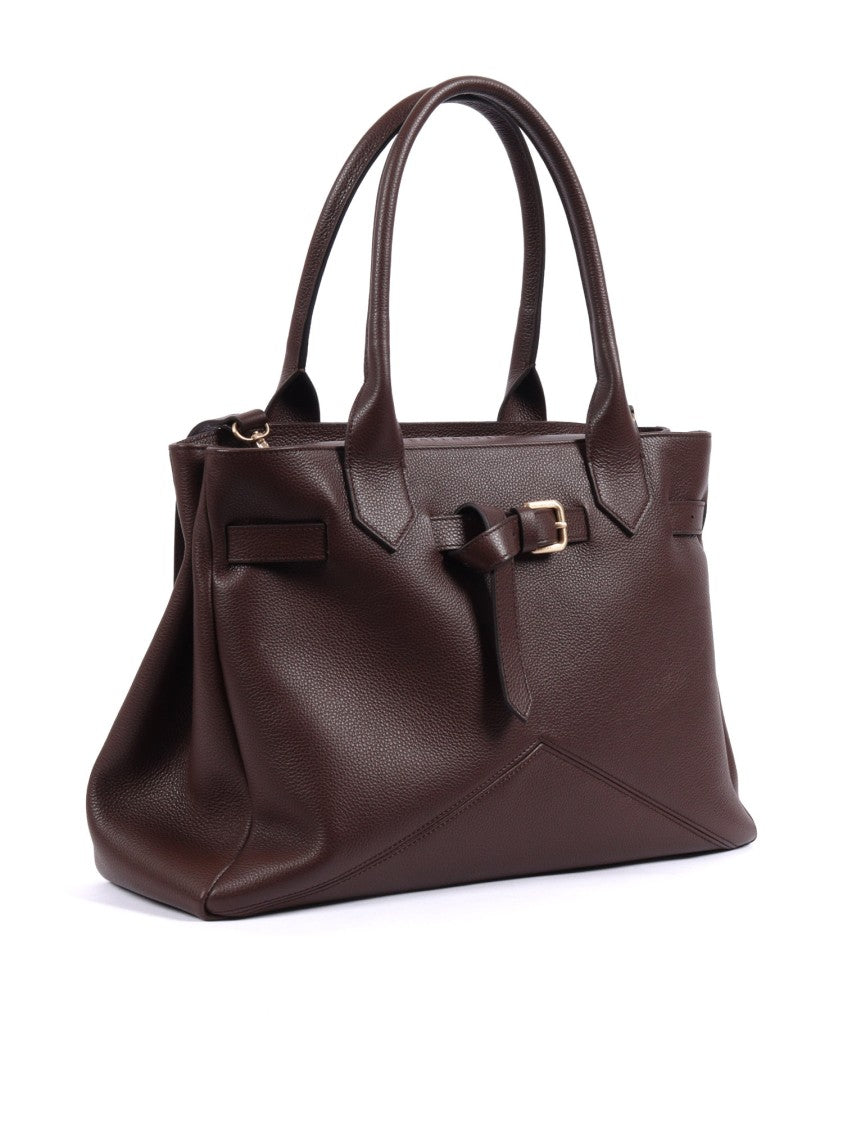 Ballantyne Medium Structured Gold-Buckle Leather Top-Handle Bag