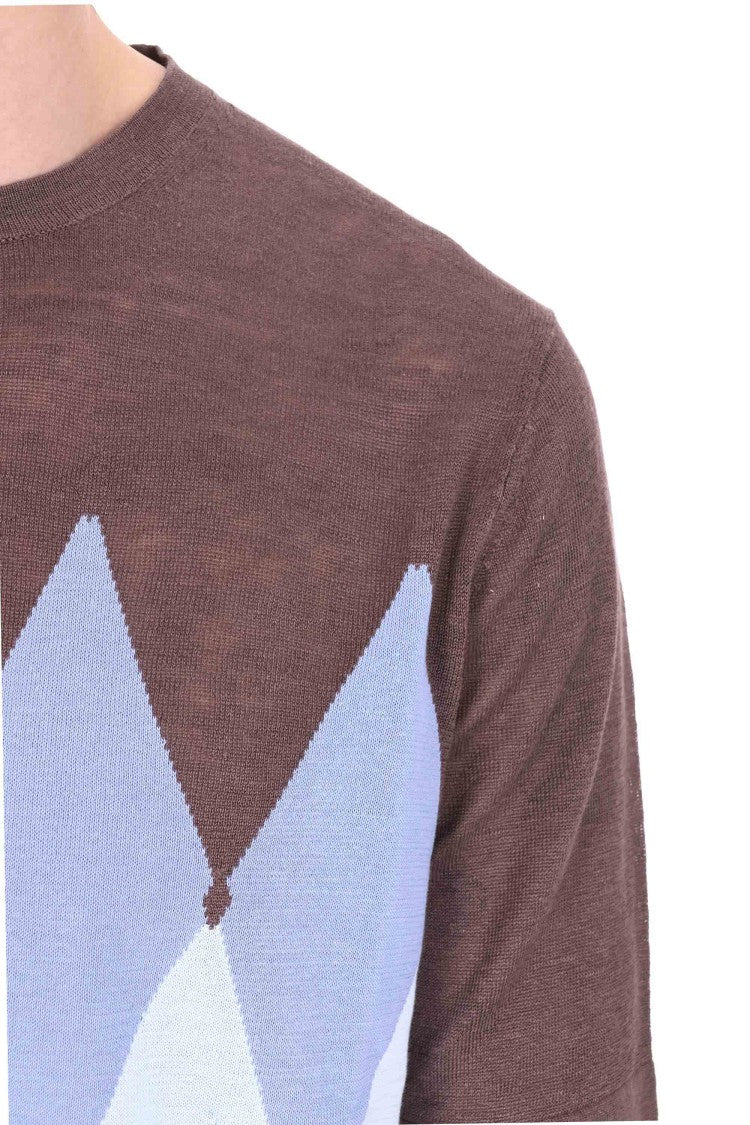 Ballantyne Brown Blue Diamond Argyle T-Shirt