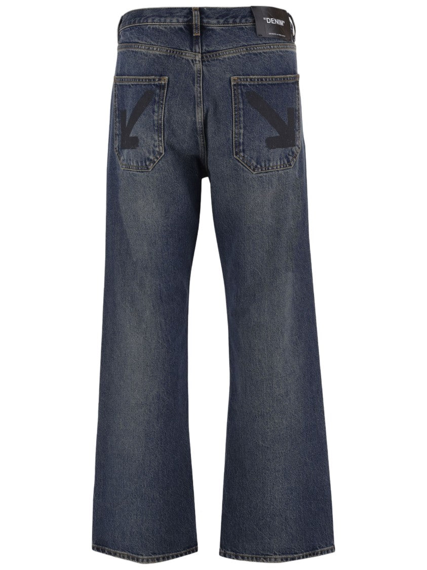 Off-White Dark Denim Washed Cotton Five-Pocket Jeans