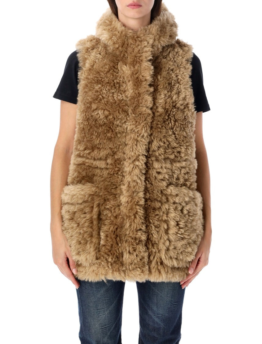 Urbancode Hooded Vest Fur Textured Plush Fur Hooded Vest