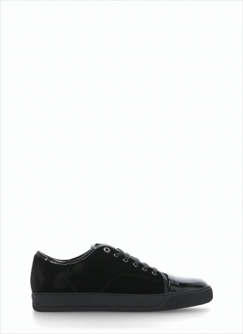 Lanvin Lace-Up Black Sneakers With Patent Leather Accents