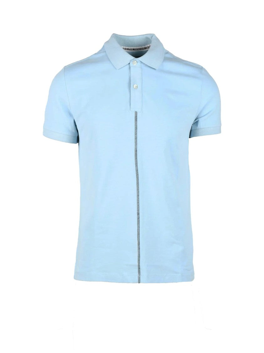 Bikkembergs Light Blue Cotton-Blend Stretch Polo Shirt