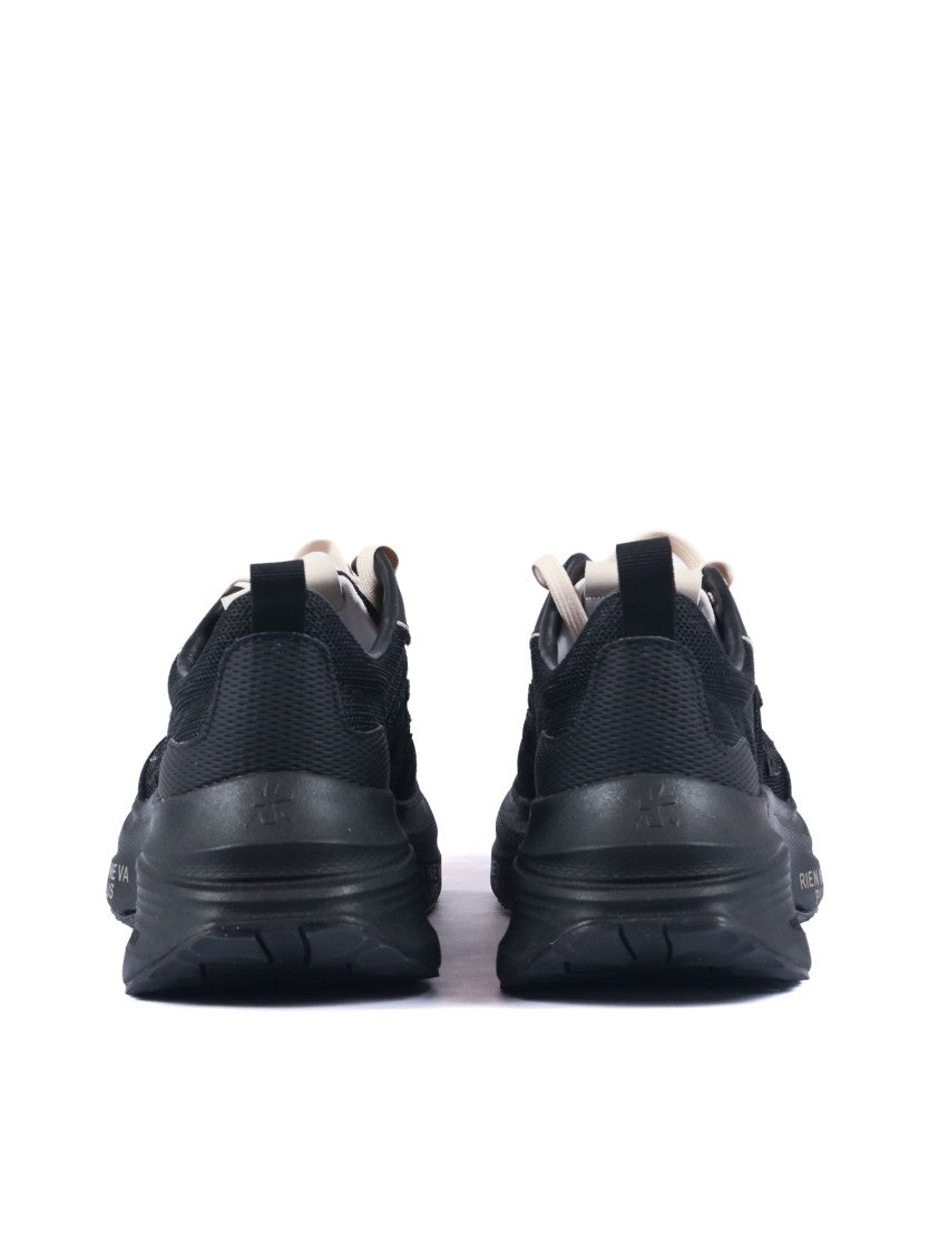 Premiata Hill Black Mesh Suede Sneakers