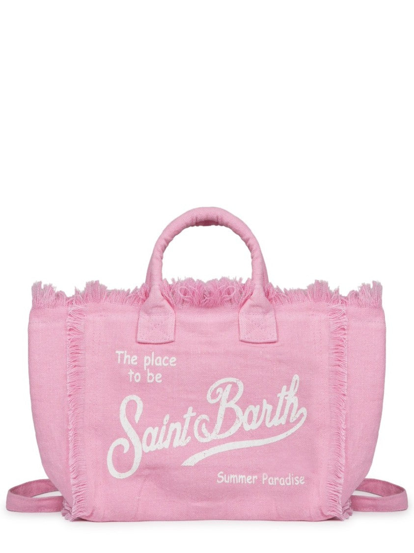 Mc2 Saint Barth Fringed Linen Tote With Textured Finish