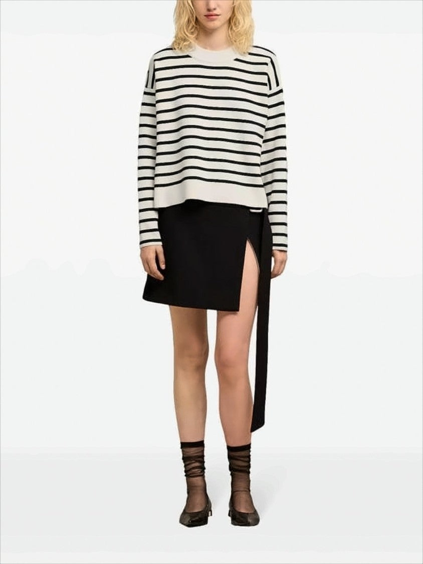 Ami Cropped Knit Sweater With Classic Striped Pattern