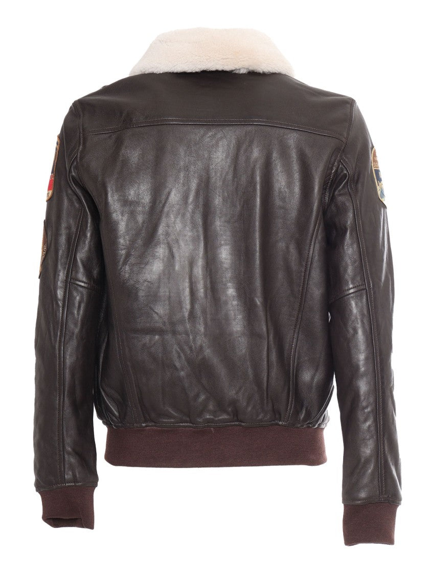 Schott Nyc Brown Vintage Aviator Leather Shearling-Collar Jacket