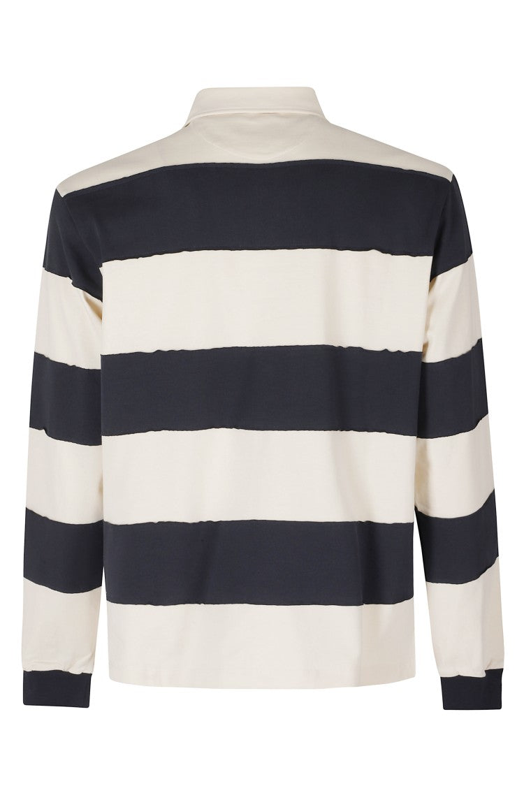 Woc Ivory Blue Striped Rugby Polo Shirt