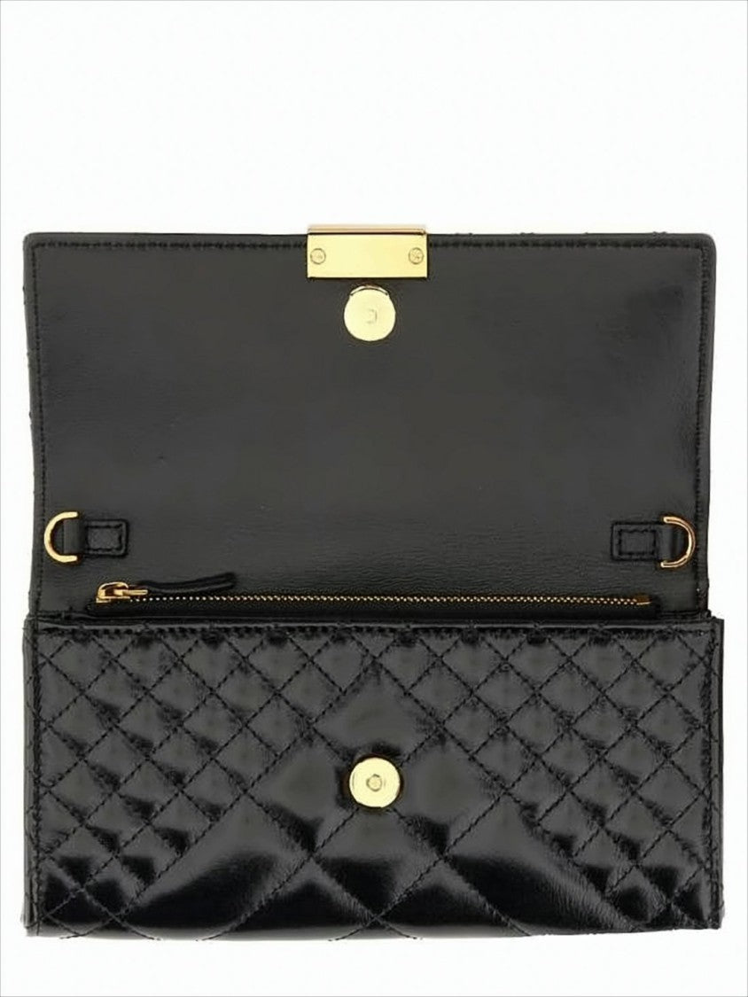 Versace Sleek Quilted Calf Leather Clutch With Geometric Clasp
