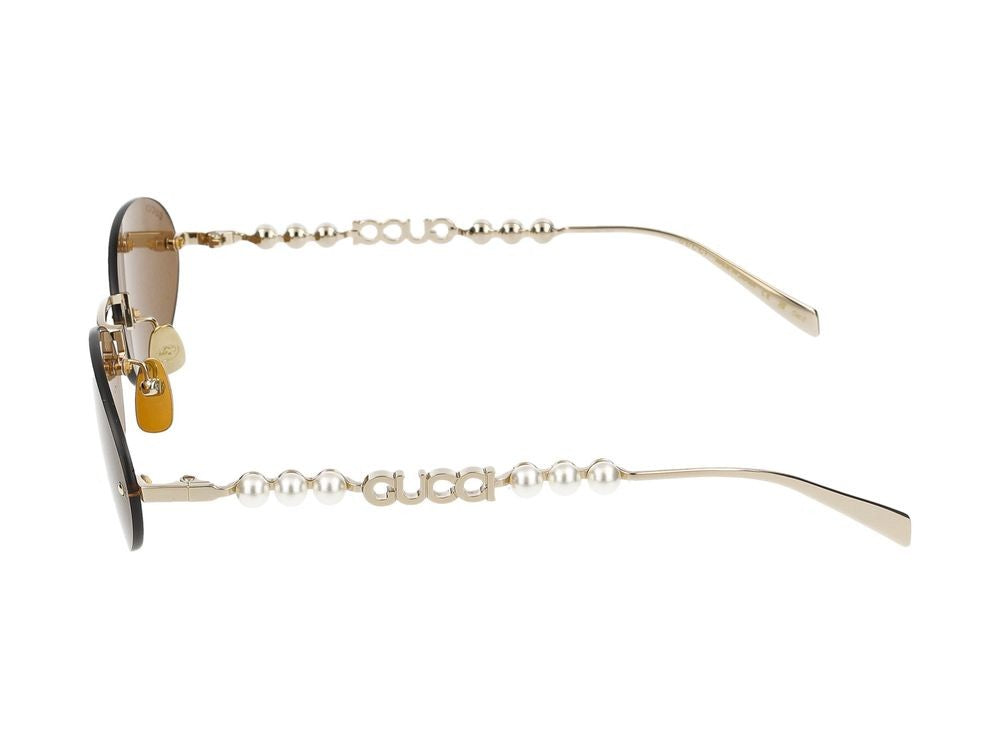 Gucci Gold Oval-Shaped Metal Frame Sunglasses