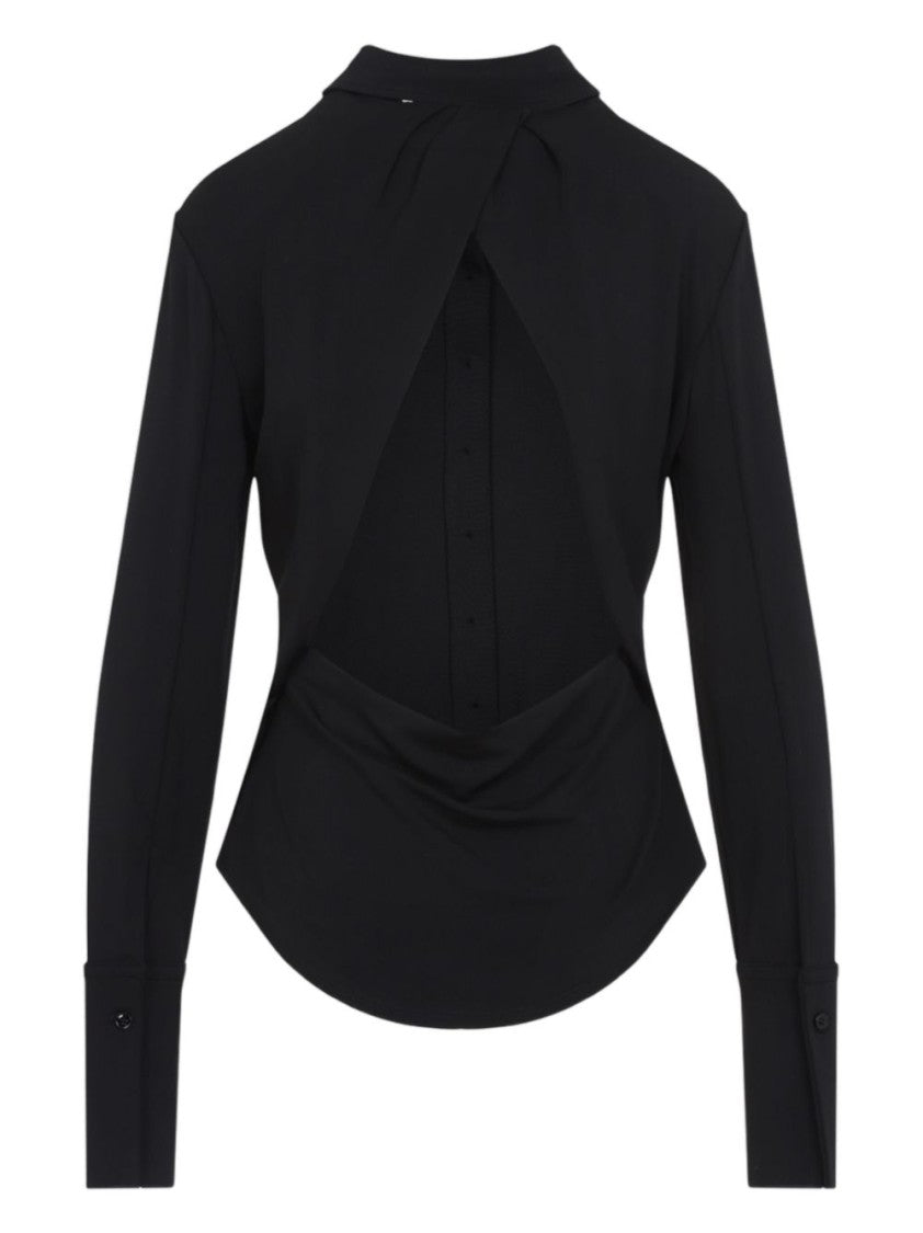 Sportmax Black Shirt With Spread Collar And Unique Cut-Out Detail