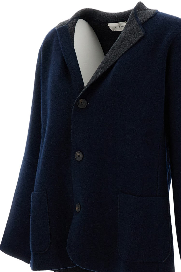 Alpe Piano Blue Convertible Collar Boiled Wool Blazer