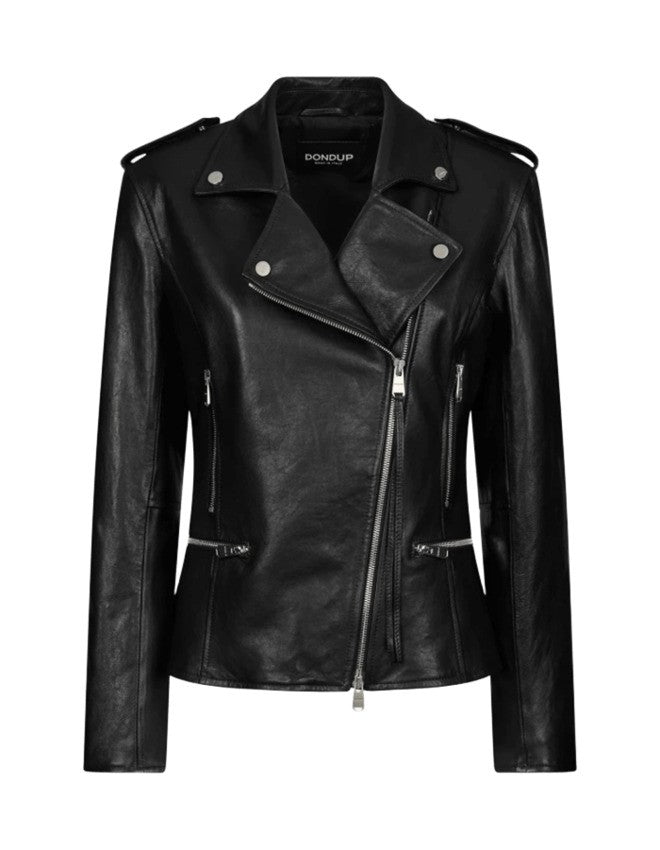 Dondup Zip Leather Jacket With Epaulets And Smooth Finish