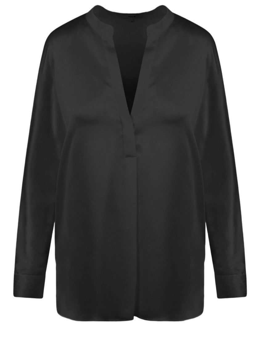 Vince Silk V-Neck Shirt With Mandarin Collar And Adjustable Cuffs