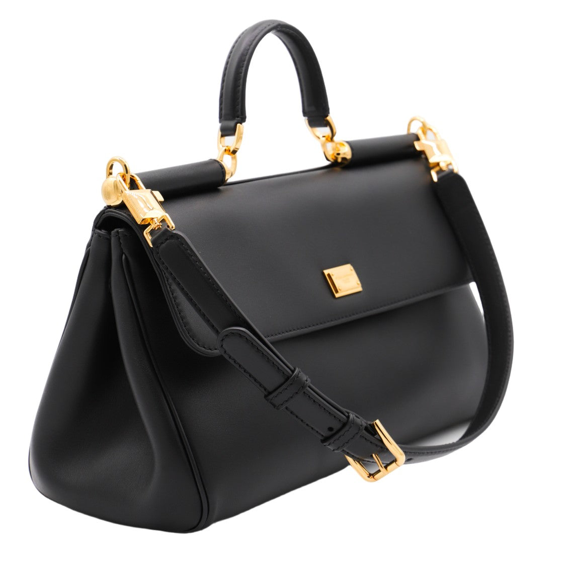 Dolce & Gabbana Structured Black Handbag With Gold-Tone Accents