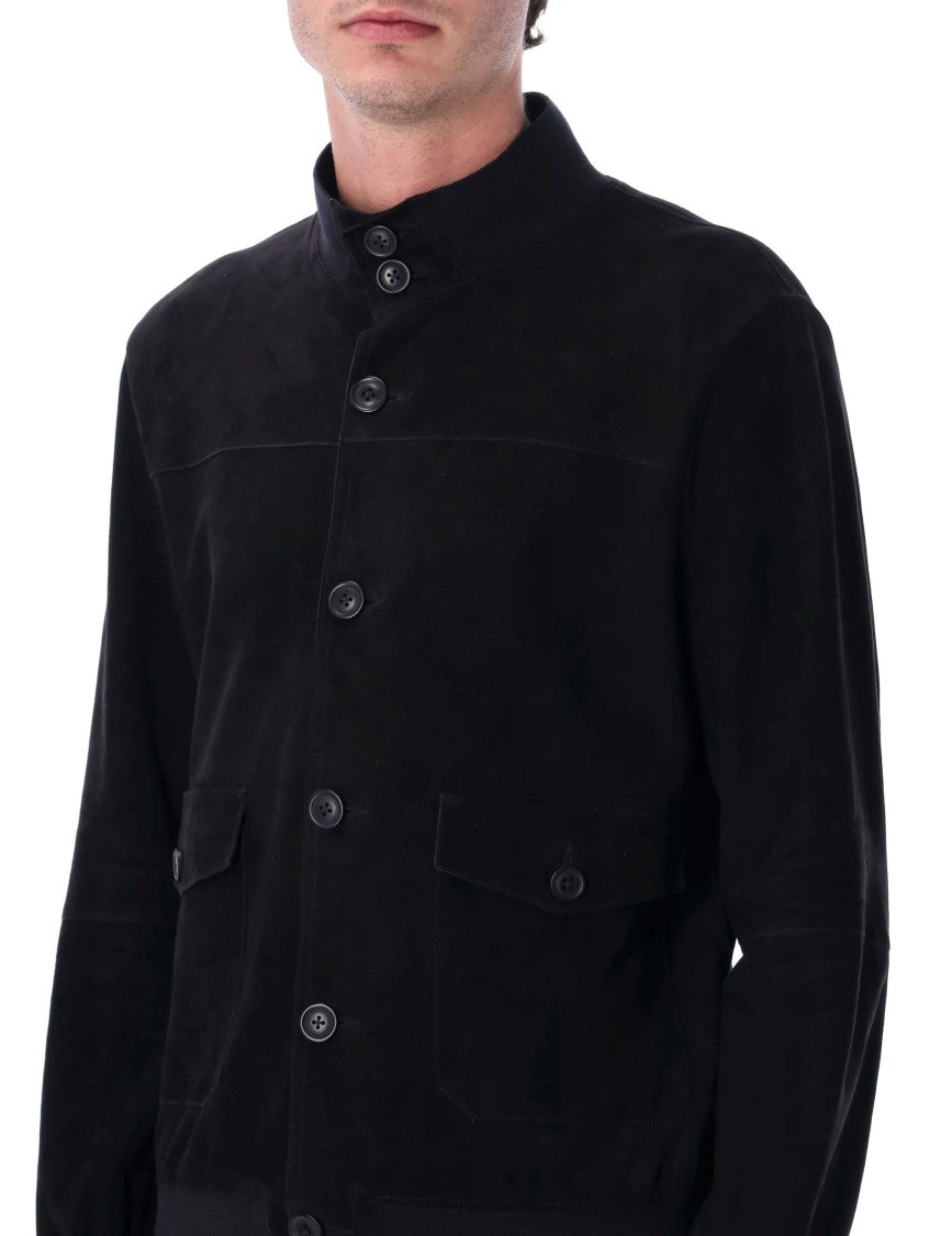 Sword Suede High Collar Button Biker Jacket
