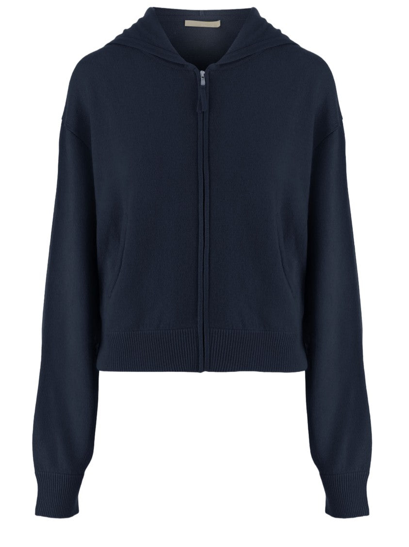 Allude Navy Wool And Cashmere Knit Sweater