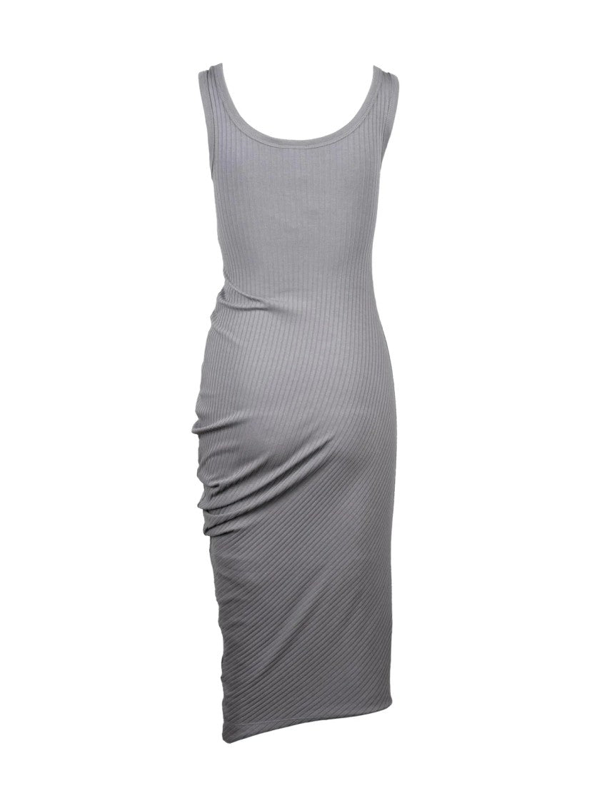 Dries Van Noten Grey Ribbed Cotton-Blend Asymmetric Midi Dress