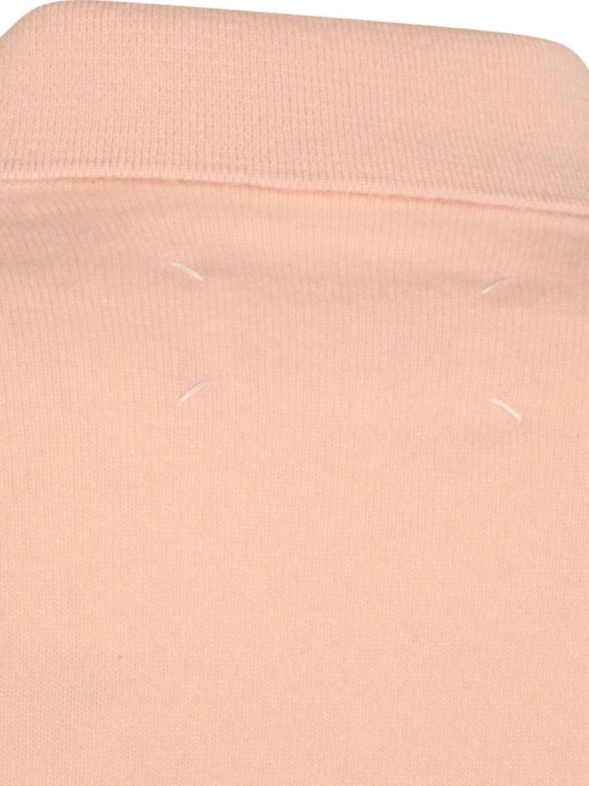 Maison Margiela Light Pink Wool Polo Shirt With Open Collar And Ribbed Edges