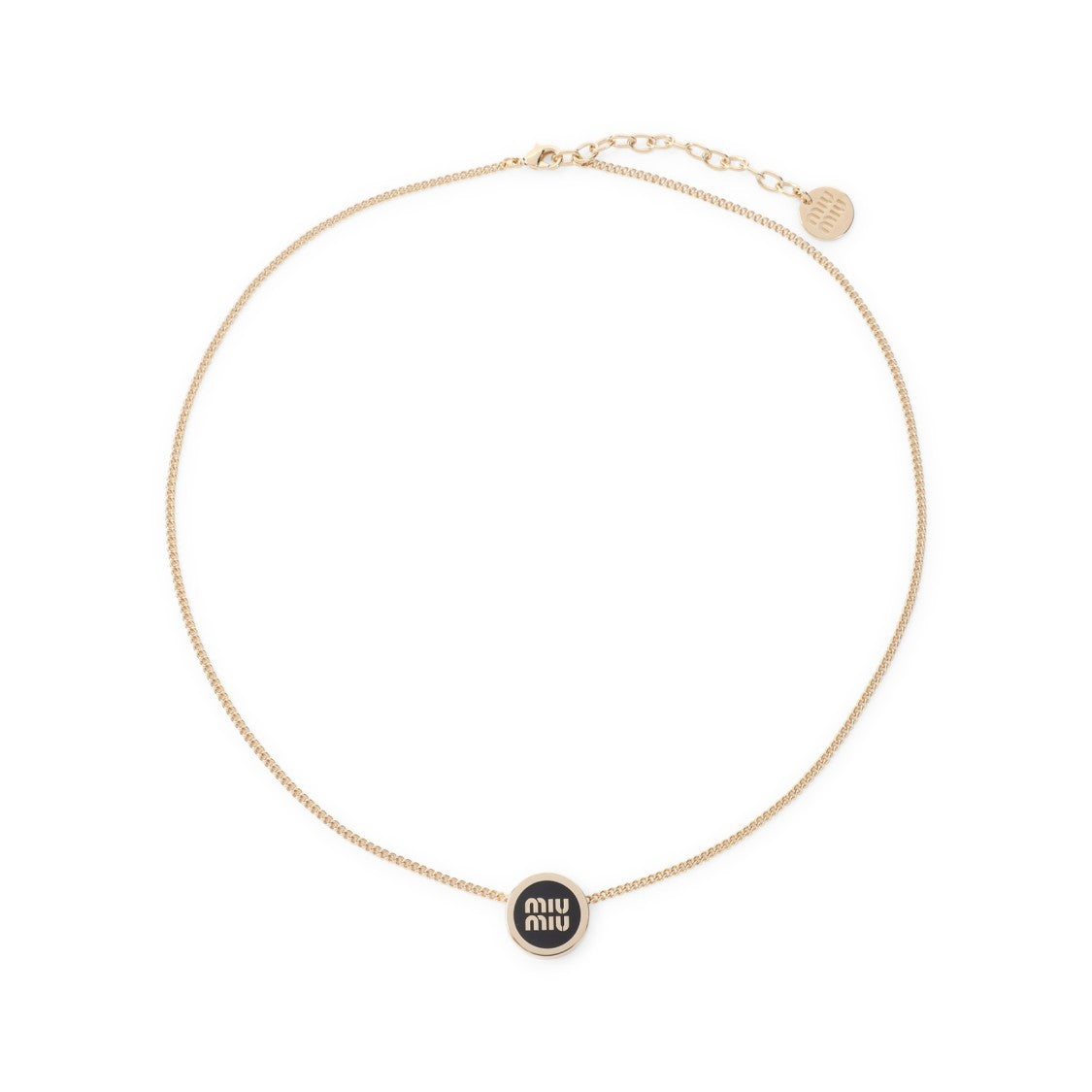 Miu Miu Black Enamel And Golden Brass Necklace