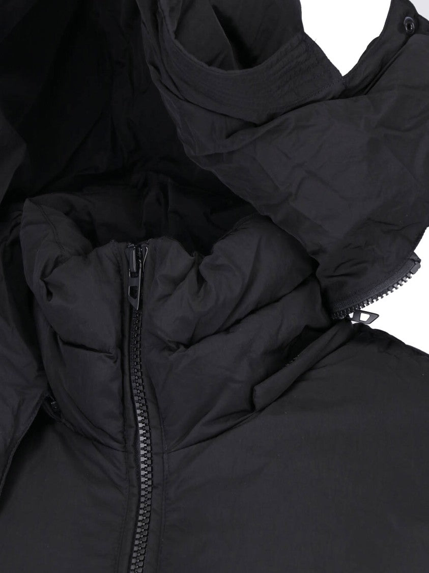 Diesel Black Hooded Crinkle Down Jacket
