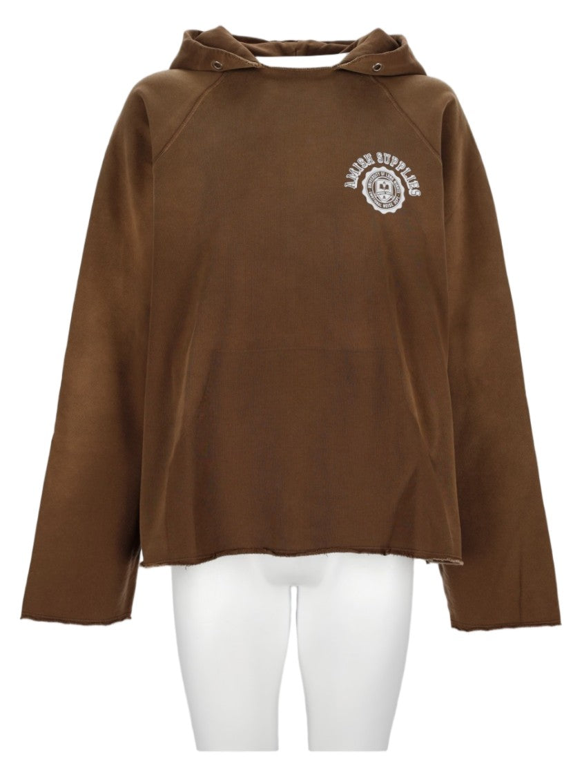 Amish Cropped Hooded Graphic Emblem Sweatshirt