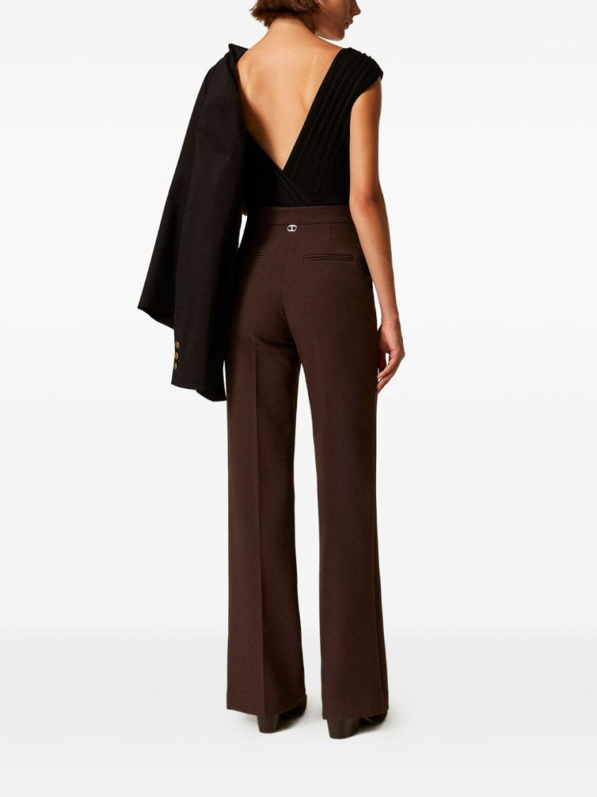 Twin-Set High-Waist Wide-Leg Trousers In Soft Fabric Blend