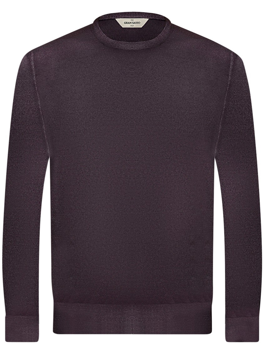 Gran Sasso Burgundy Wool Crew Neck Sweater With Ribbed Details