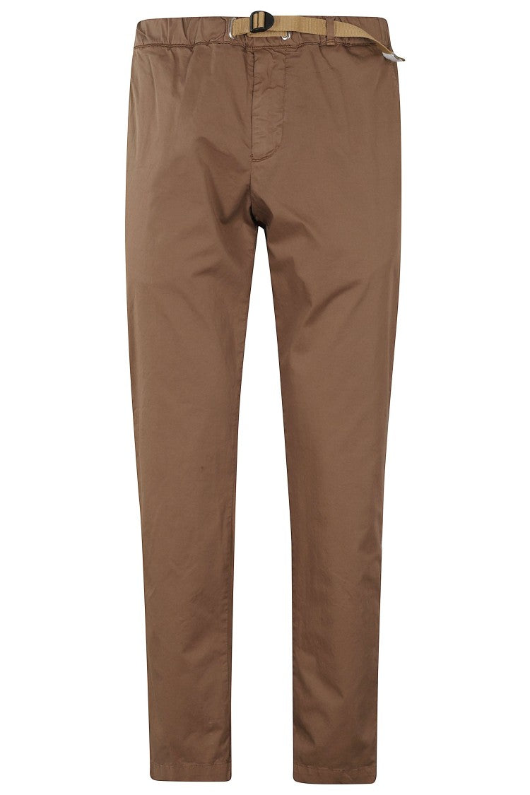 White Sand Tobacco Drawstring Elastic Waistband Cotton-Blend Straight-Leg Pants
