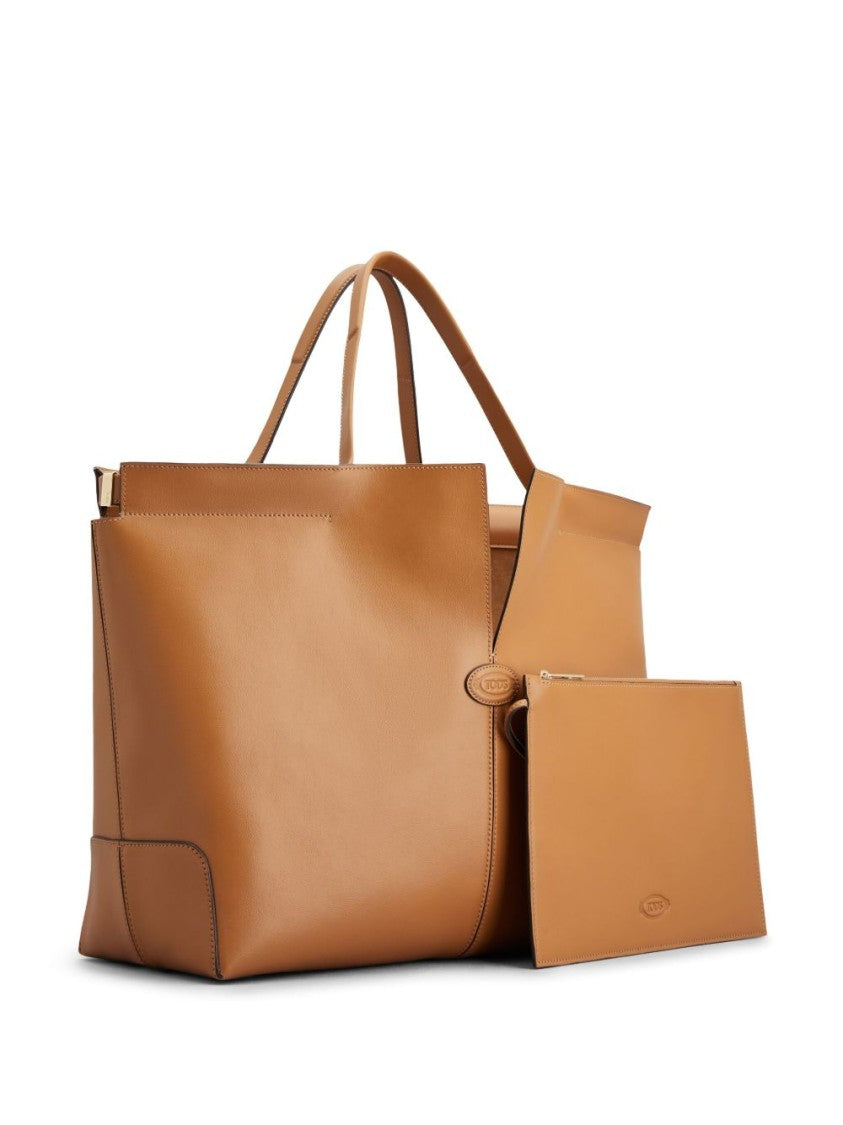 Tod's Brown Smooth Leather Slit Design Tote