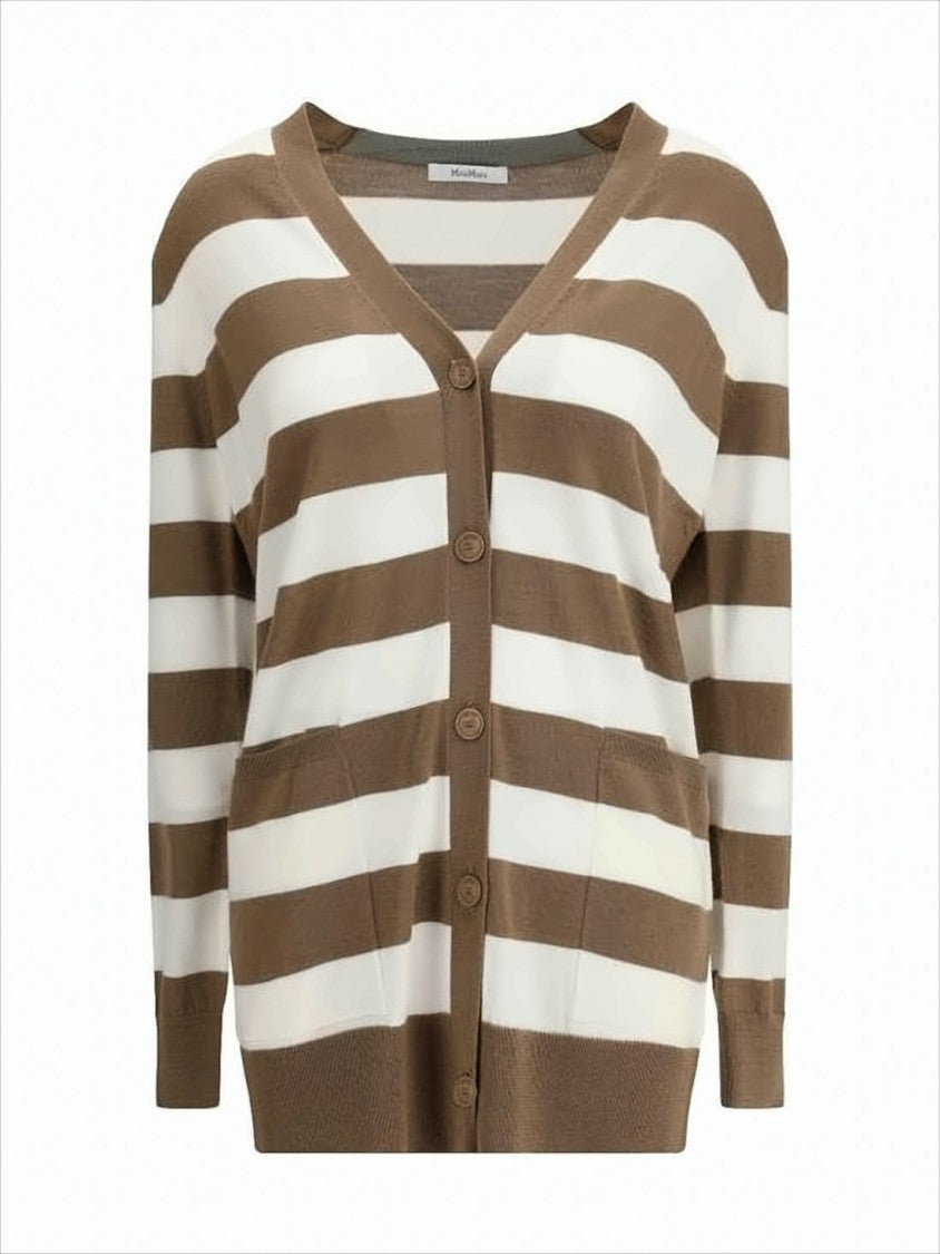 Max Mara Wide Horizontal Striped Wool Cardigan