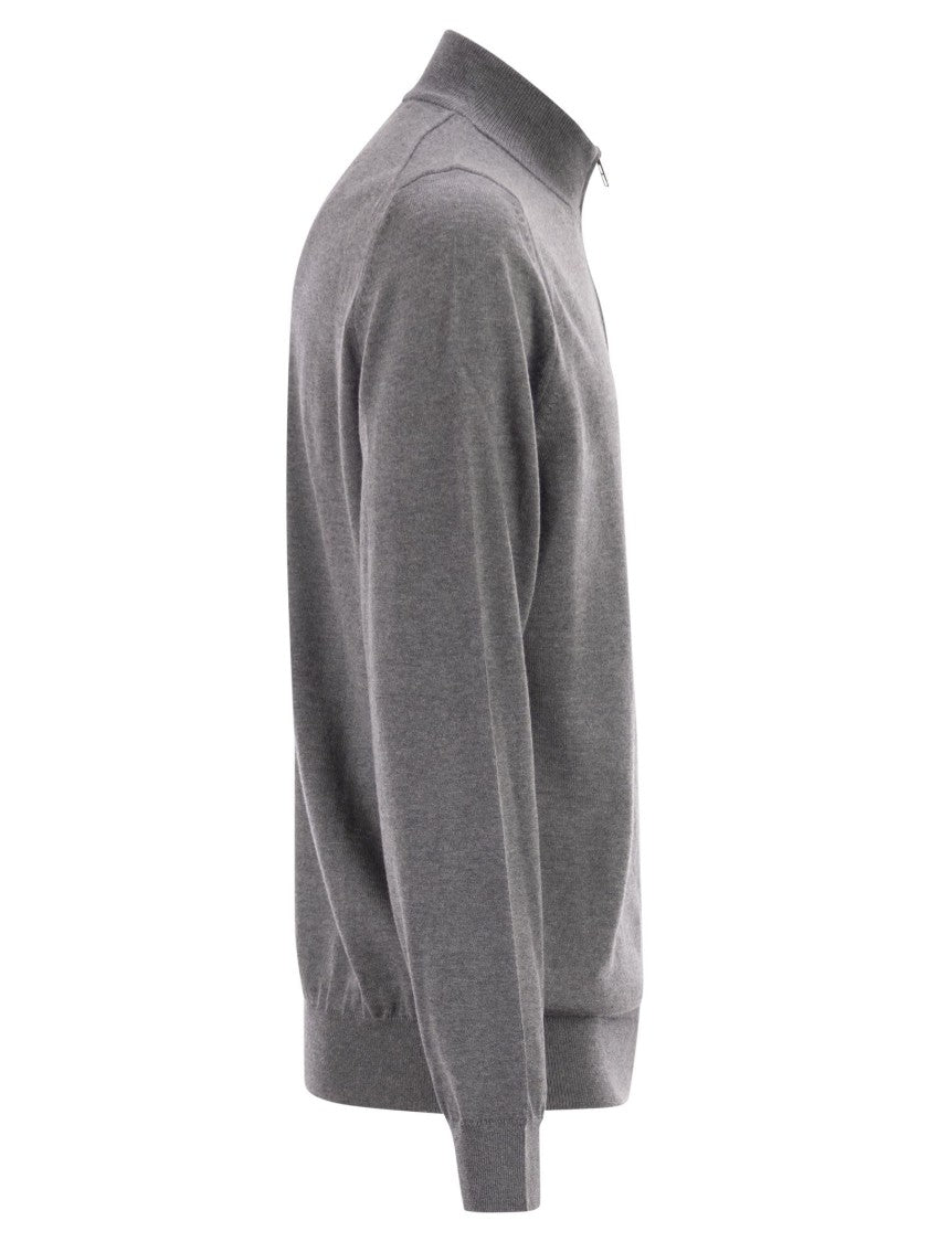 Boss Virgin Wool Jumper With Zip Collar