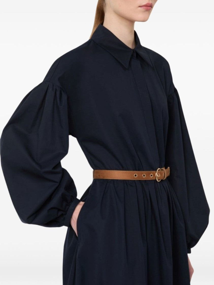 Max Mara Calf-Length Blue Midi Dress With Balloon Sleeves