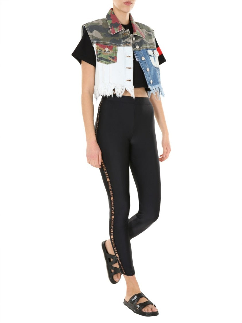 Gcds Cropped Denim Vest With Patchwork Design