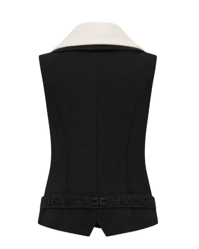 Elisabetta Franchi Cropped Maxi Collar Open Back Gilet