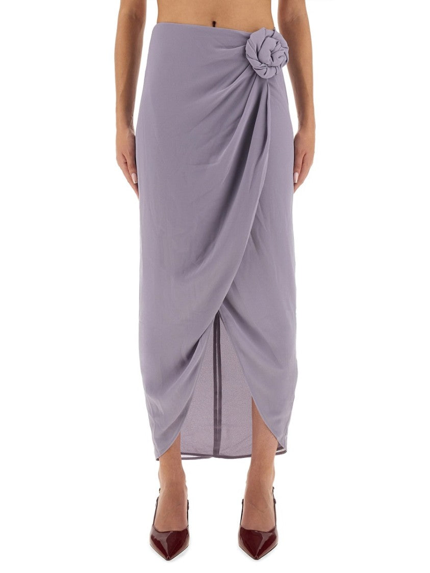 Rotate Birger Christensen Asymmetrical Draped Midi Skirt With Gathered Detailing