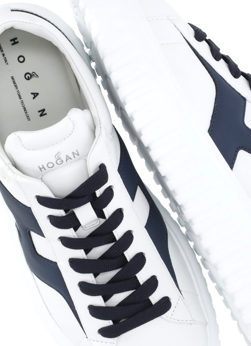 Hogan White H-Stripes Relief Logo Leather Sneakers