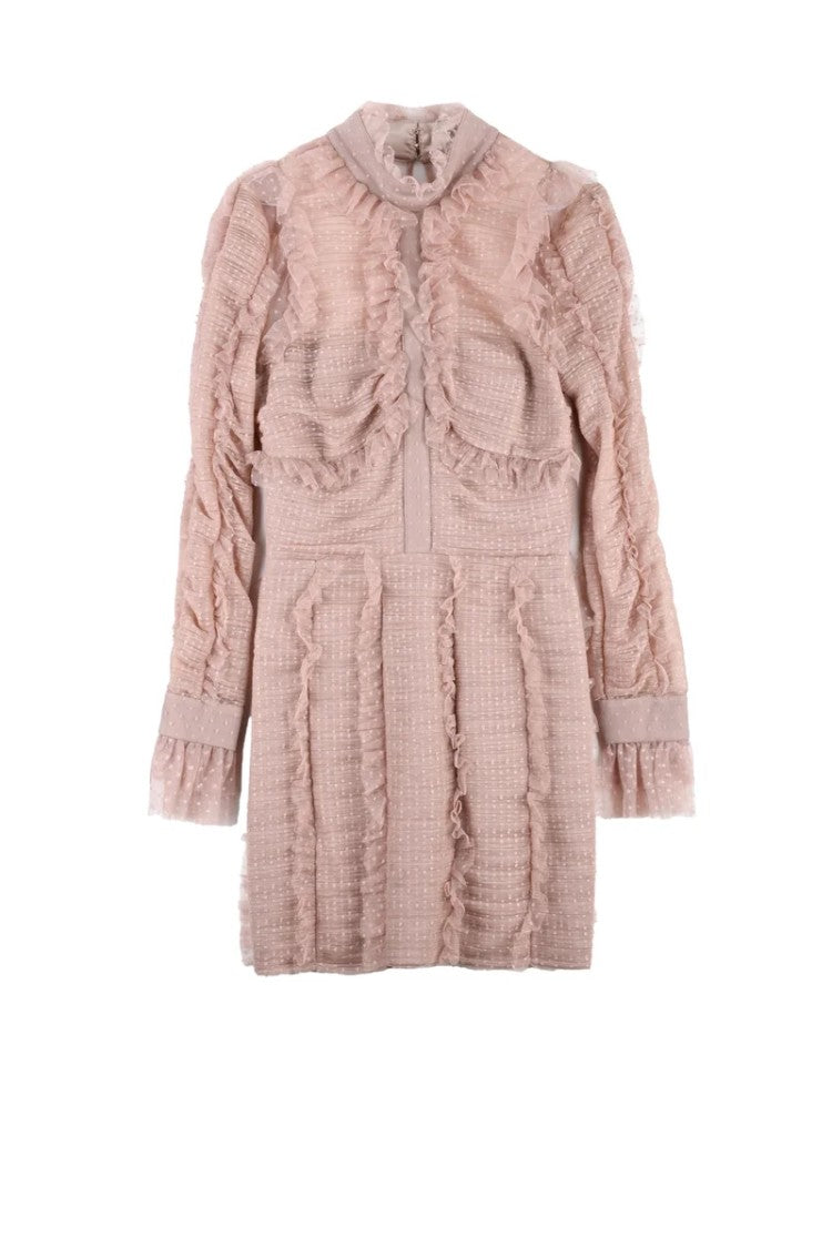 Elisabetta Franchi Sheath Tulle Dress Cuffed Sleeves - Old Rose
