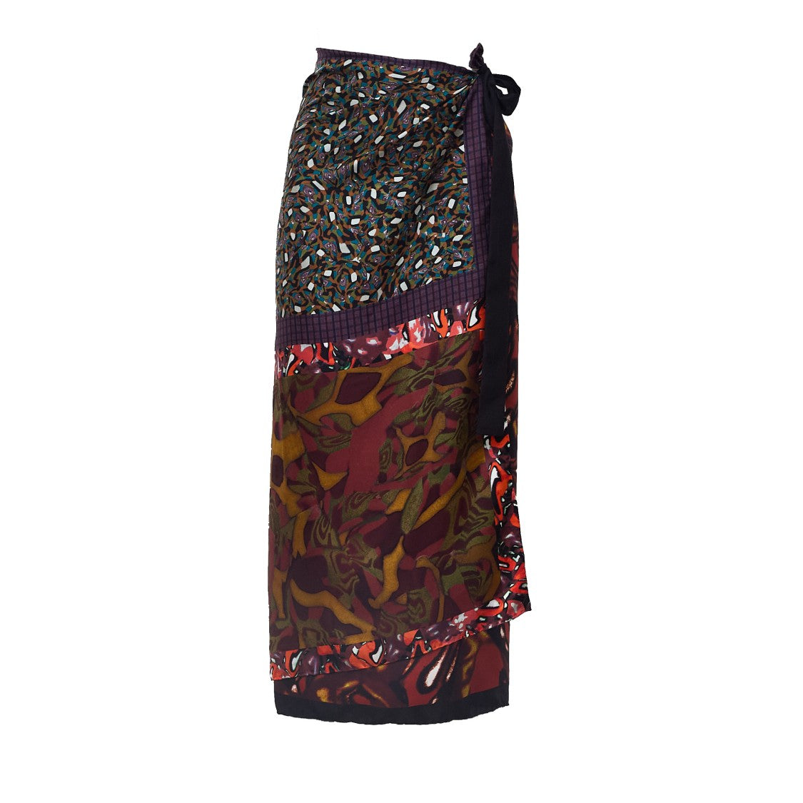 Dries Van Noten Silk Twill Midi Wrap Skirt With Contrasting Scarf Prints