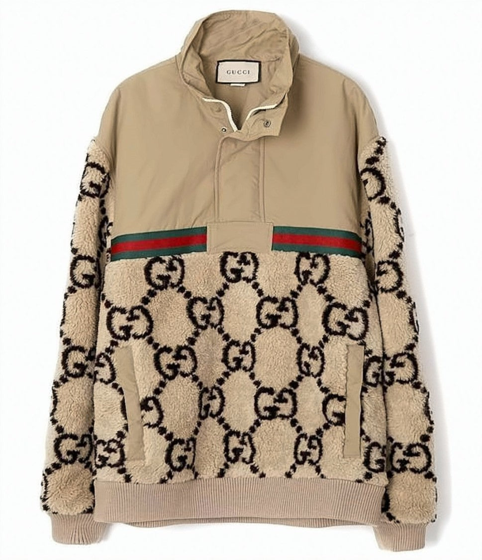 Gucci Half-Zip Half-Jacquard Jacket With High Collar And Ribbed Accents