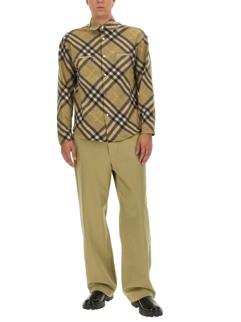 Burberry Plaid Wool Shirt With Zippered Chest Pockets